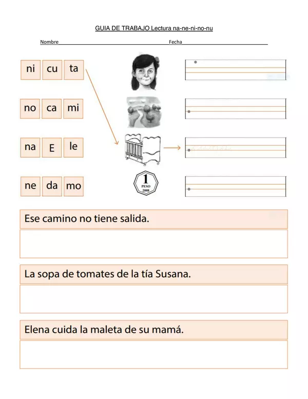 Guia de trabajo na ne ni no nu, PRIMERO BASICO, LENGUAJE