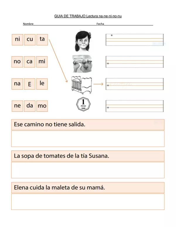 Guia De Trabajo Na Ne Ni No Nu Primero Basico Lenguaje Profe Social