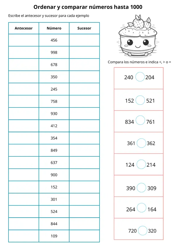 Comparar y ordenar números hasta 1000