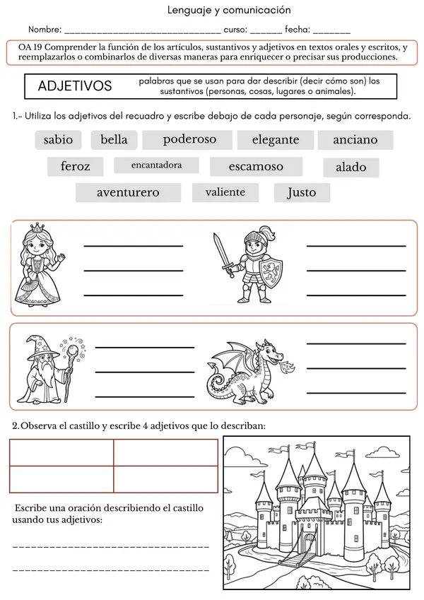  Ficha de Lenguaje y comunicación: Adjetivos Calificativos 