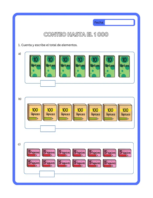 2° básico - Ficha de aprendizaje "Conteo hasta el 1 000"