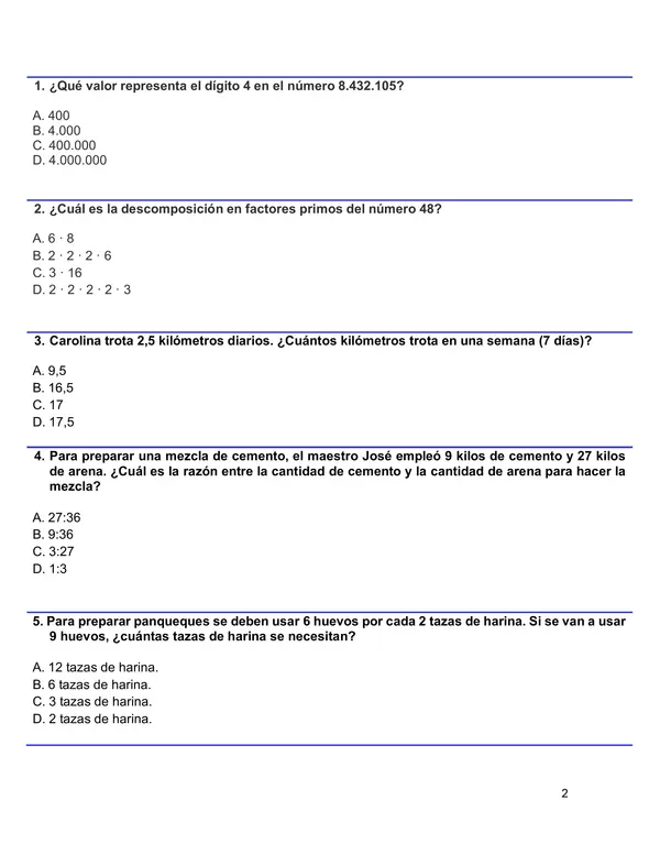 ENSAYO SIMCE 5 MATEMÁTICA 6°
