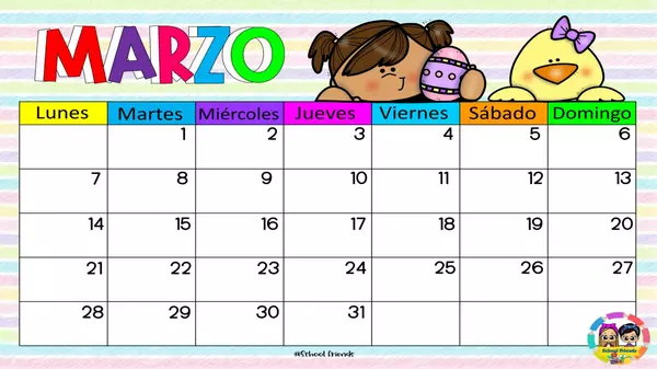 Calendario Marzo y planner semanal