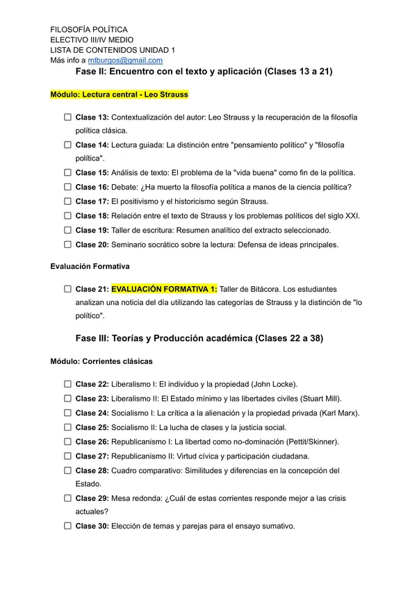 Listado de clases Unidad 1 FILOSOFÍA POLÍTICA