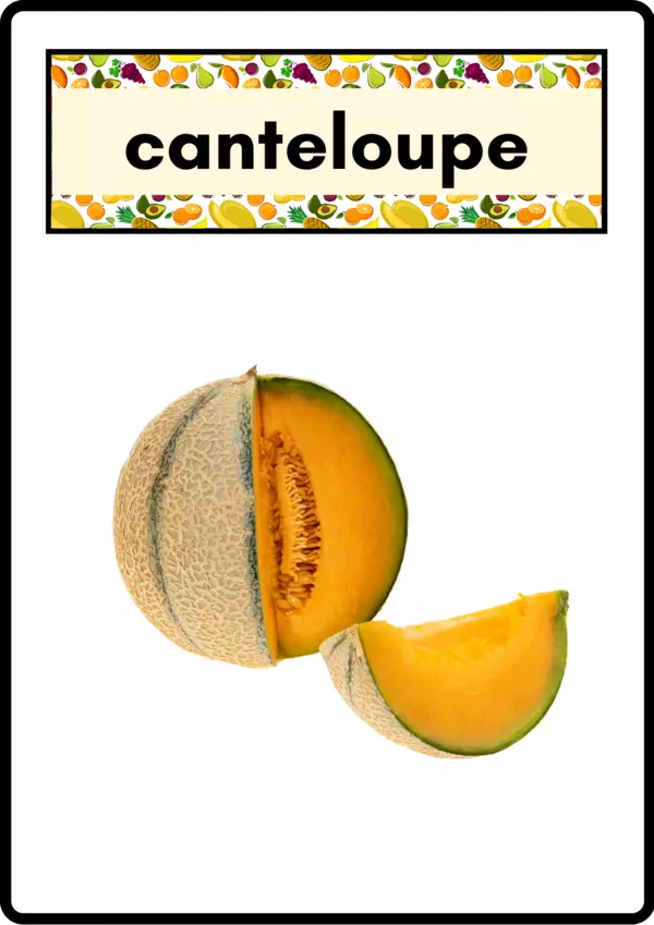 Flash Cards vocabulario de las Frutas en inglés Canteloupe