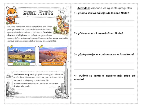 Zonas geográficas de chile, tipos de paisajes, flora y fauna 2° básico