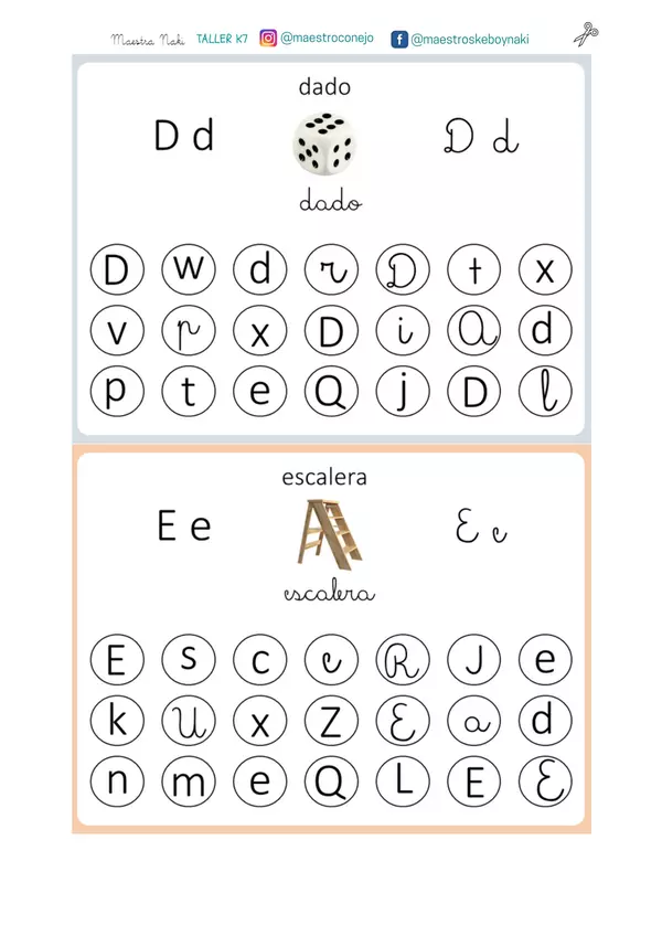 Identificación de letras A-Z. Tres formatos. 