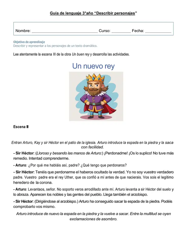Guía de lenguaje 3°año "Describir personajes"