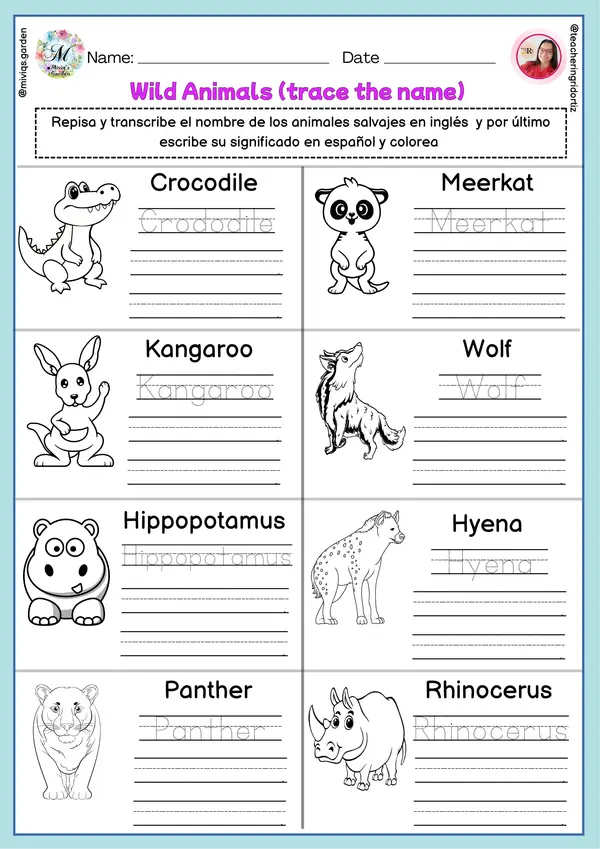 Learning English: Wild Animals (Inglés y español)