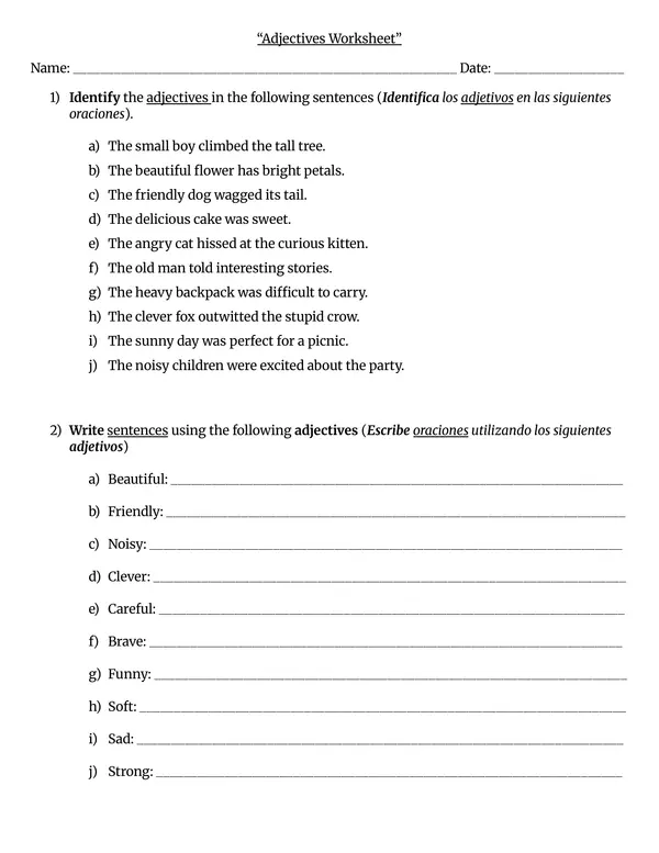 Adjectives Worksheet