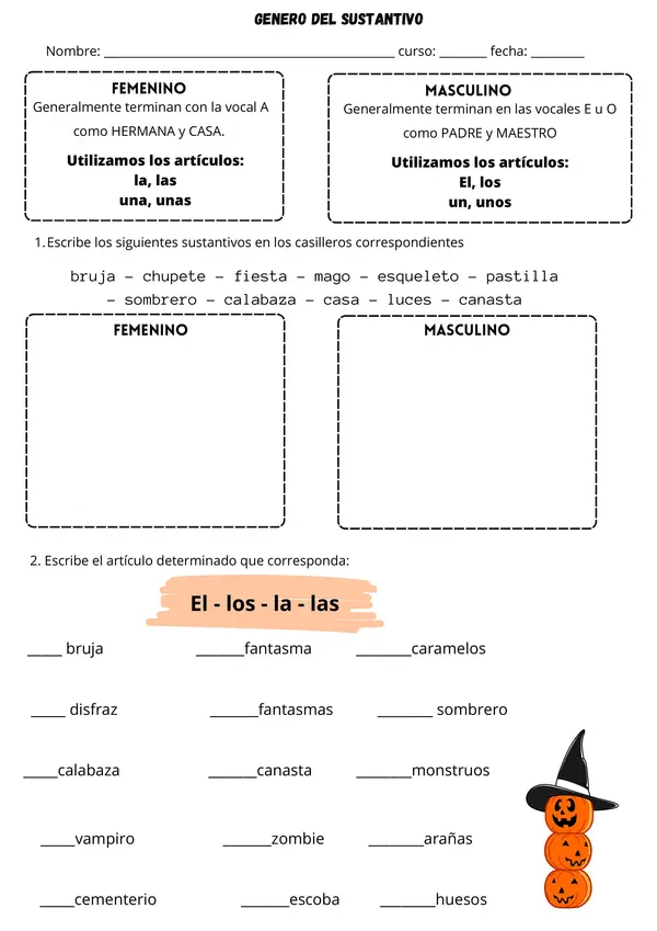 Aprende Halloween: Comprende, sustantivos, género y número