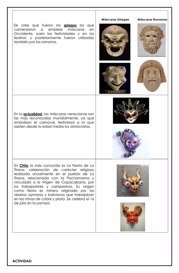 Artes visuales - Máscaras - 7° básico