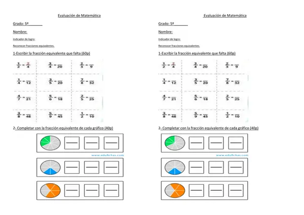 Evaluación de matemática , FRACCIONES EQUIVALENTES