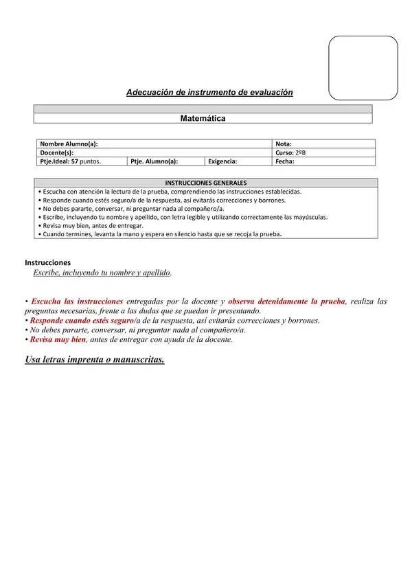 Evaluación de matemática números y conteo de elementos.