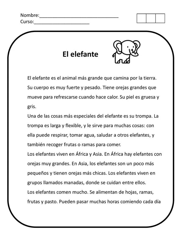 Fichas de Comprensión de Lectura- Animales