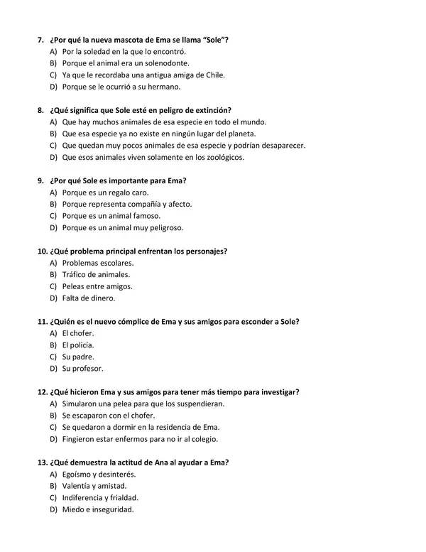 Evaluación de lectura "¡Hay que salvar a Sole!"