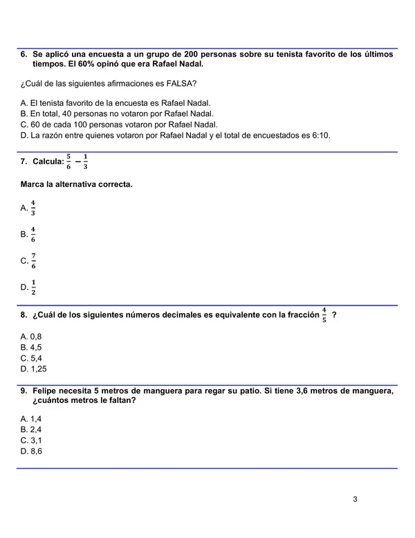 ENSAYO SIMCE 5 MATEMÁTICA 6°