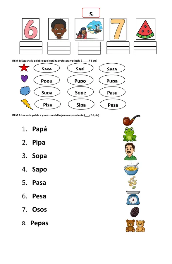 Evaluación letra P-S