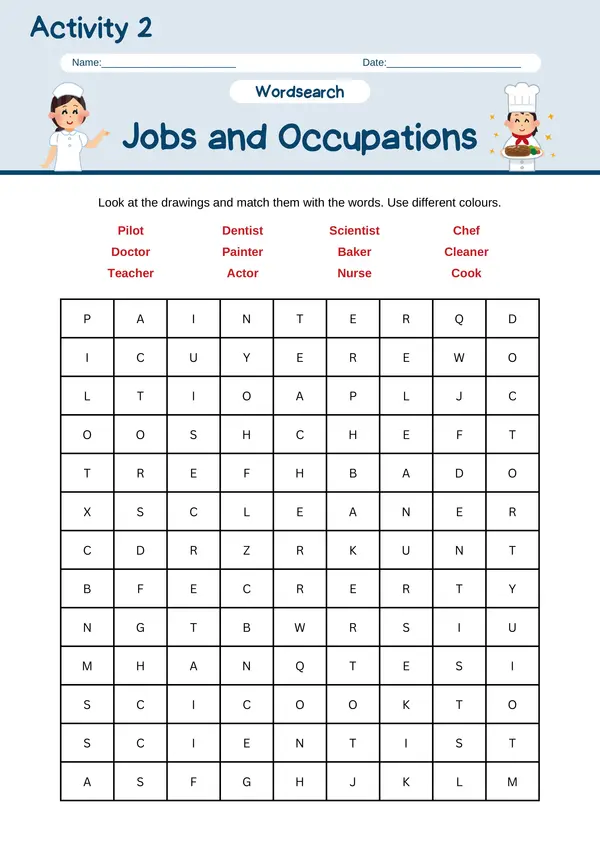 Pack de Actividades: Jobs and Occupations (Vocabulario, Sopa de Letras y Lectura)