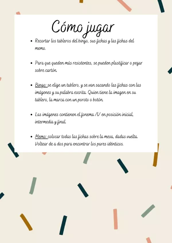 Bingo y memo "L"
