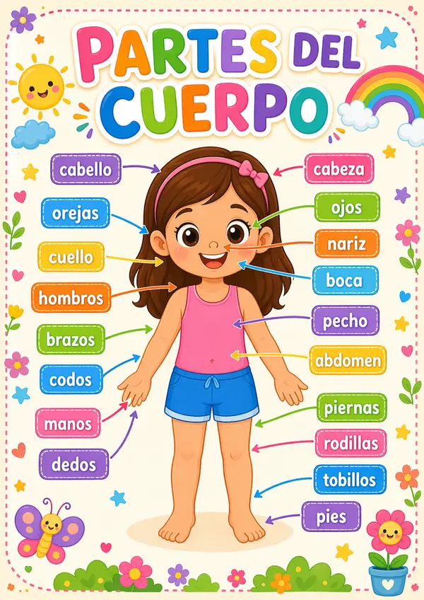 Cartel Educativo sobre Partes del Cuerpo (niña)