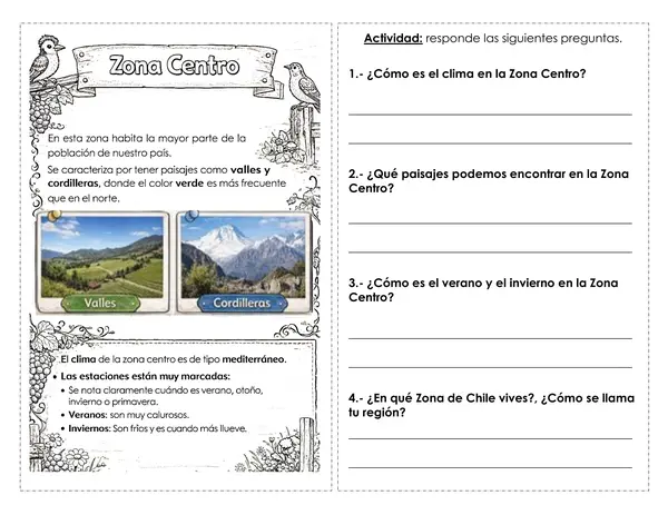 Zonas geográficas de chile, tipos de paisajes, flora y fauna 2° básico