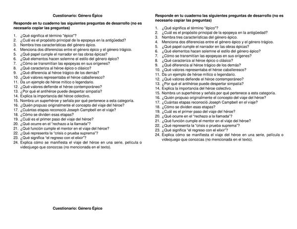 Cuestionario de género épico