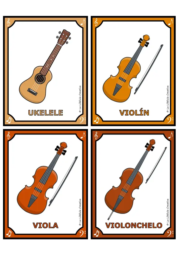 Tarjetas Ilustrativas Instrumentos Musicales Música Color Blanco y negro