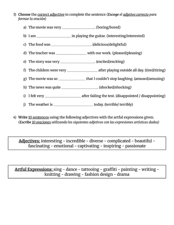 Adjectives Worksheet