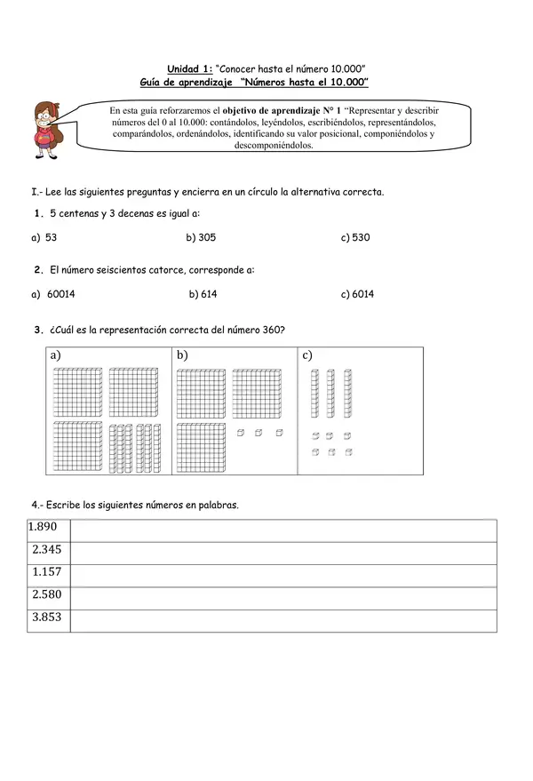 Guía matemática números 4° Básico