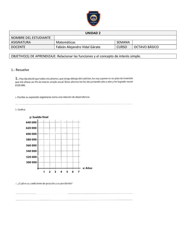 Relacionar las funciones y el concepto de interés simple.