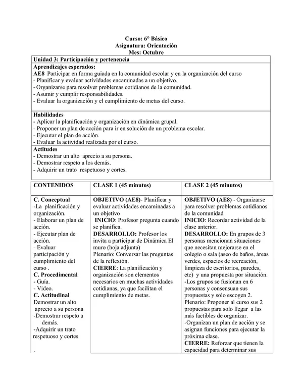 Maximiza el Potencial de tus Alumnos: Planificación de Orientación para 6° Básico - Octubre