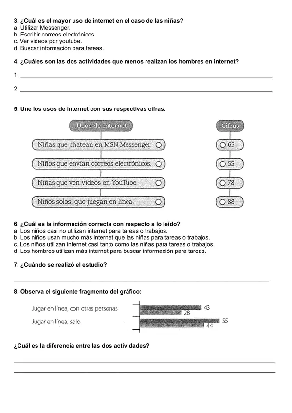 Guía de comprensión: artículo informativo: "Uso de internet por parte de los escolares", 4° básico.