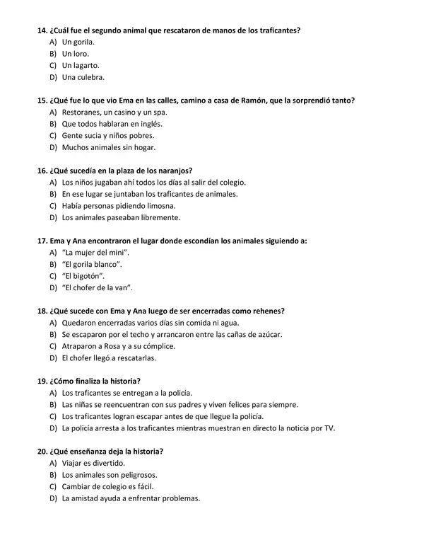 Evaluación de lectura "¡Hay que salvar a Sole!"
