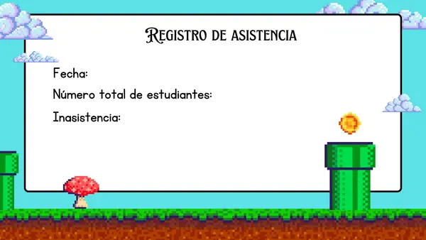 Pizarra para registro de asitencia, tematica gamer