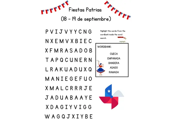 Word Search Fiestas patrias (Chile)
