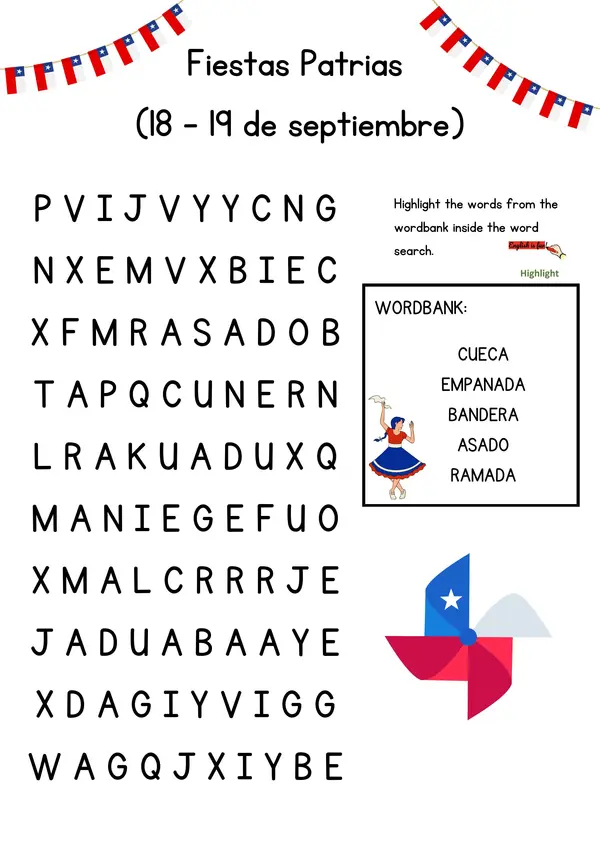 Word Search Fiestas patrias (Chile)