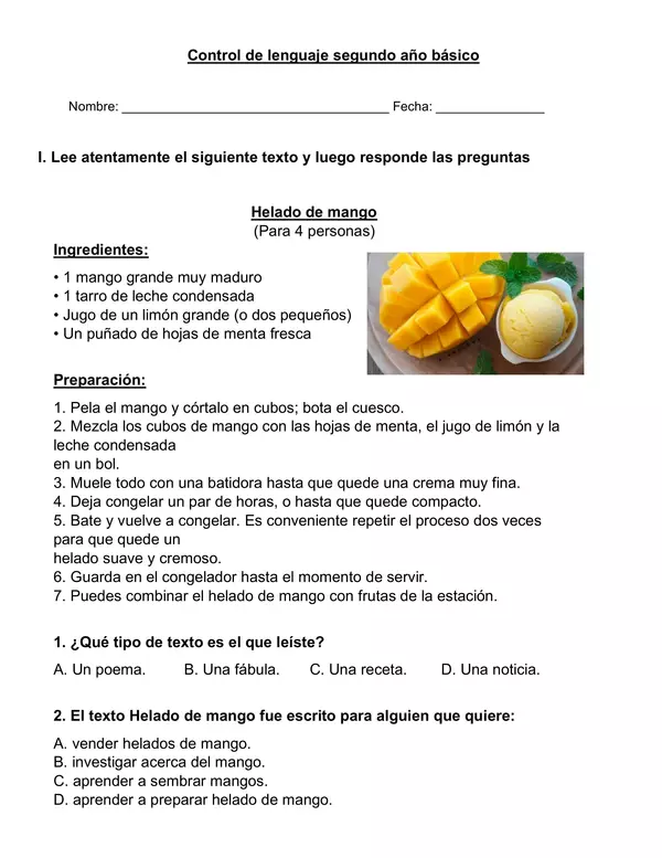 Control  receta "Helado de Mango"