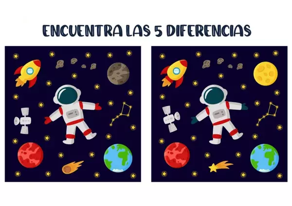 Fichas del espacio: Encuentra las 5 diferencias.