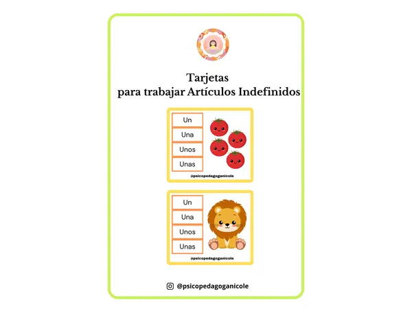 Tarjetas con Artículos Indefinidos
