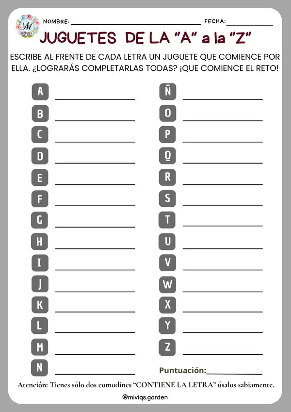 Plantillas de la A a la Z (Escritura y Vocabulario) | profe.social