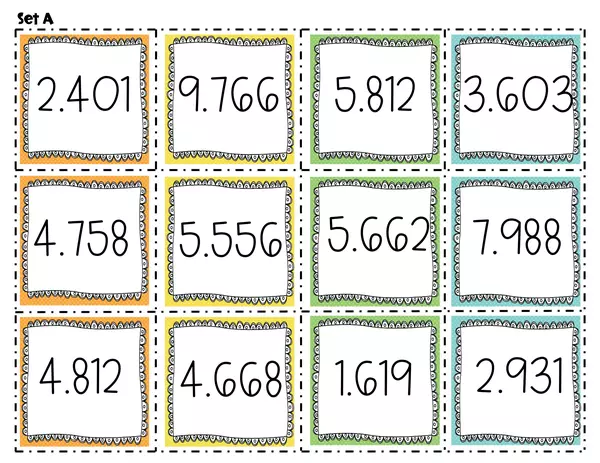 Ordenar decimales hasta las milésimas Set de números 