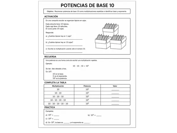 Guía Matemática 7° Básico | Potencias de Base 10 y Notación Científica OA2