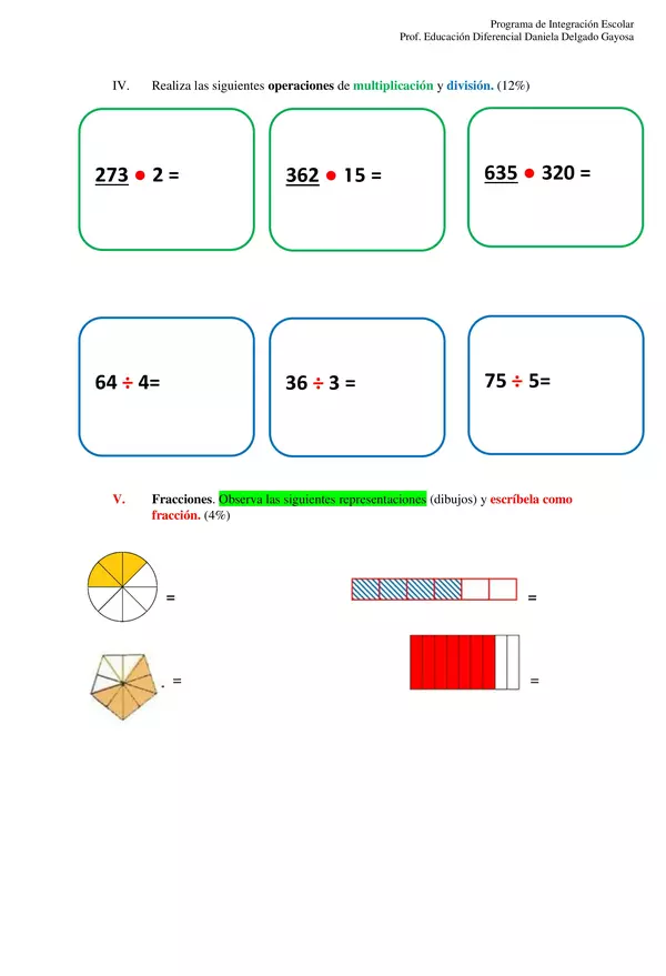Evaluación informal de matemática 5° básico 
