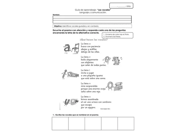 Guía de trabajo, Difonos Vocálicos