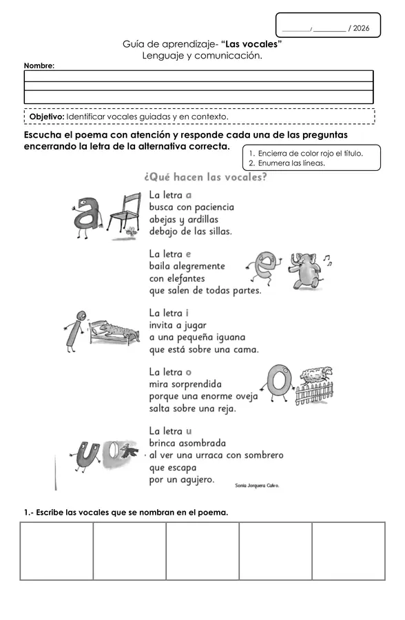 Guía de trabajo, Difonos Vocálicos