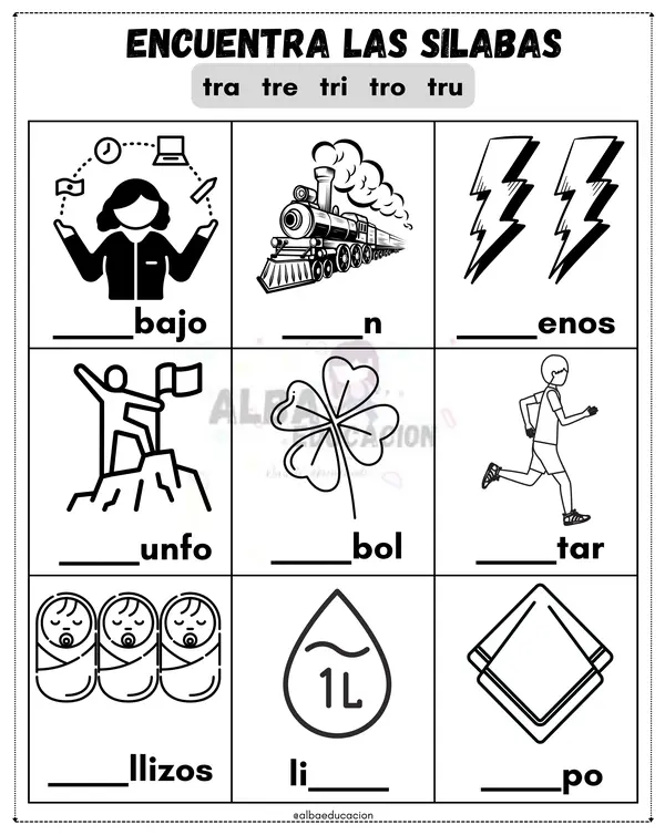silabas trabadas cuadernillo tra, tre, tri , tro, tru