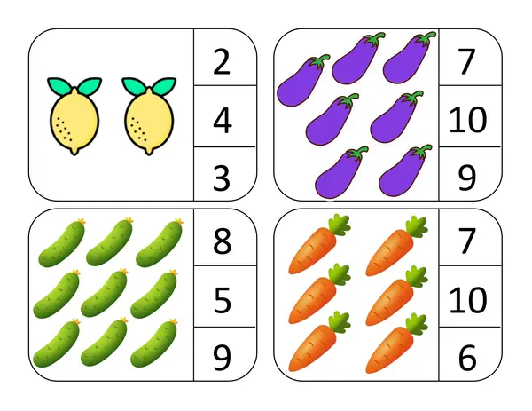 Tarjetas identificación de cantidad 1 a 10