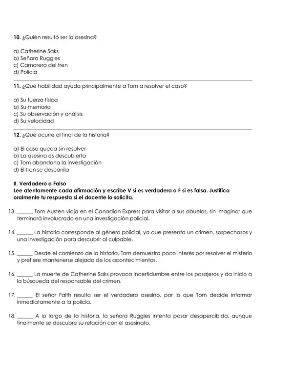 Asesinato en el Canadian Express | Word Editable | OA 4 | Incluye Pauta de Corrección