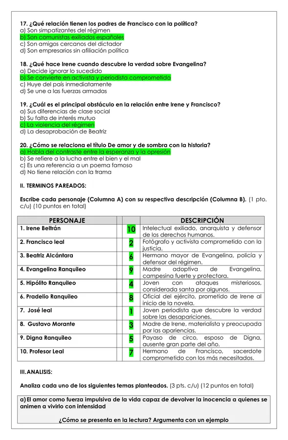 Prueba Lectura - De amor y de sombra